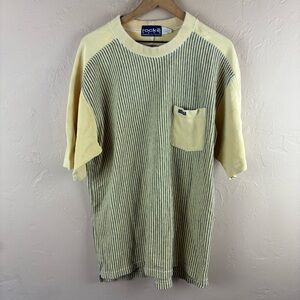 Vintage Rocke Gear American Made Montana Striped Yellow T-Shirt Mens Large